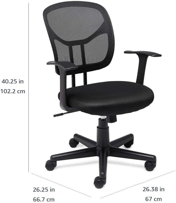 Basics Mesh Mid-Back Adjustable-Height 360-Degree Swivel Office Desk Chair with Armrests, Lumbar Support and Easy to Assemble, Black - Image 2