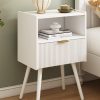 White Nightstand,Modern Bedside Table with Storage Drawer and Open Wood Shelf, for Living Room, Bedroom and Small Spaces, Accent Night Stand with Solid Wood Legs, Easy Assembly,Classic White