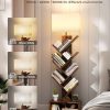 6 Tier Tree Bookshelf with Light, Narrow Bookcase Tower, Tall Floor Standing Book Organizer with Storage Cabinet for Living Room, Bedroom and Home Office, Rustic Brown - Image 3