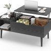Sweetcrispy Coffee Table Black, Lift Top Coffee Tables for Living Room, Small Rising Wooden Dining Center Tables with Storage Shelf and Hidden Compartment