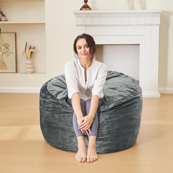 3 Feet Bean Bag Chair - BeanBag Chairs for Adults, Living Room Furniture Sofa with Soft Micro Fiber Cover, Round Fluffy Couch for Bedroom College Dorm - Grey - Image 2