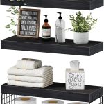 QEEIG Black Bathroom Shelves Over Toilet Wall Mounted Floating Shelves Farmhouse Shelf Toilet Paper Storage Small 16 inch Set of 3 (019-B3)