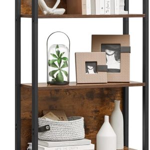 VASAGLE 5-Tier Bookshelf, Book Shelf with Drawer, Industrial Bookcase, with Steel Frame, for Living Room, Home Office, Bedroom, 9.4 x 23.6 x 65 Inches, Rustic Brown and Black ULLS147B01