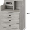 Tiptiper Nightstand with Charging Station, Grey Night Stands with Hutch, 3 Drawers Bedroom End Table Bedside Table with 2 USB Ports & 2 Outlets - Image 3
