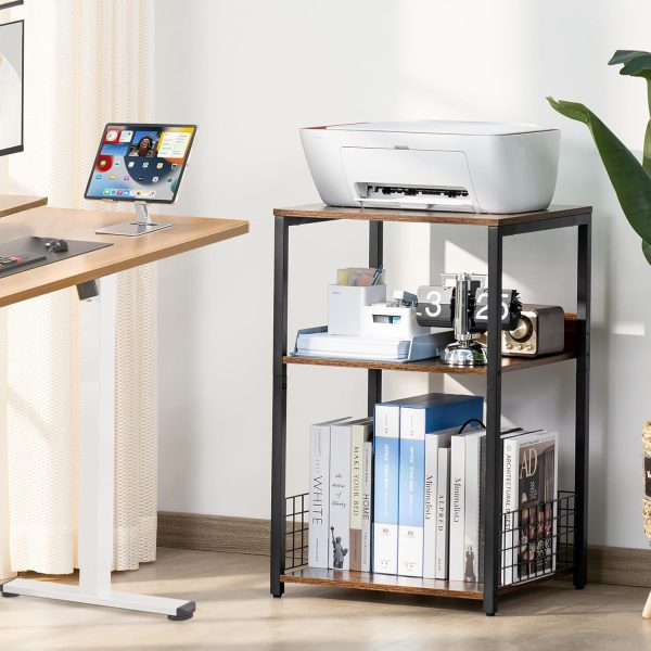 LELELINKY Large Brown Record Player Stand, 3 Tier Big End Table with Vinyl Storage Shelf Up to 130 Albums, Industrial Turntable Printer Stands Modern Side Tables for Living Room, Bedroom, Office - Image 2
