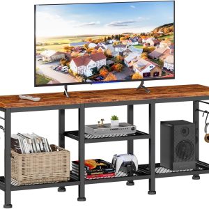 Furologee TV Stand for TVs up to 55 Inch, Entertainment Center with Open Storage Shelves, TV Media Console Table with Soundbar Shelf for Living Room, Bedroom, Rustic Brown