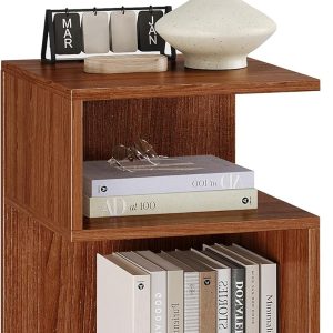 Tokyo S Minimalist 3 Tier End Table - Minimalist 3-Tier Wood Nightstand for Small Spaces with Open Storage - Japanese-Inspired Bedside Table for Bedroom (Oak)