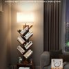 6 Tier Tree Bookshelf with Light, Narrow Bookcase Tower, Tall Floor Standing Book Organizer with Storage Cabinet for Living Room, Bedroom and Home Office, Rustic Brown - Image 2
