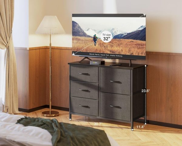 AODK Dresser for Bedroom Dresser TV Stand with 5 Storage Drawers, Small Fabric Dresser Chest of Drawers for Closet Organizer Clothes, Black - Image 2