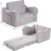Kids Chairs for Toddler, 2-in-1 Toddler Soft Sherpa Couch Fold Out, Convertible Sofa to Lounger for Girls and Boys, Grey - Image 3