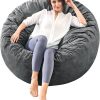 3 Feet Bean Bag Chair - BeanBag Chairs for Adults, Living Room Furniture Sofa with Soft Micro Fiber Cover, Round Fluffy Couch for Bedroom College Dorm - Grey