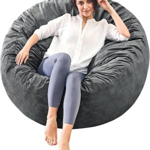 3 Feet Bean Bag Chair - BeanBag Chairs for Adults, Living Room Furniture Sofa with Soft Micro Fiber Cover, Round Fluffy Couch for Bedroom College Dorm - Grey
