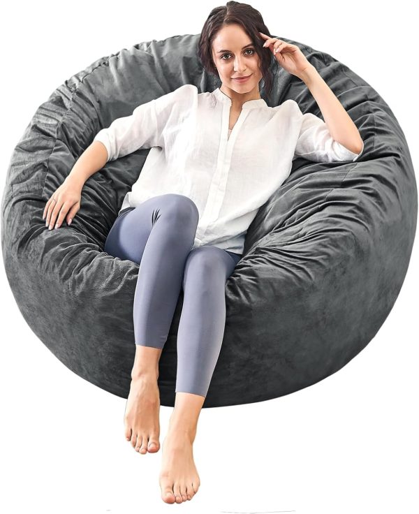 3 Feet Bean Bag Chair - BeanBag Chairs for Adults, Living Room Furniture Sofa with Soft Micro Fiber Cover, Round Fluffy Couch for Bedroom College Dorm - Grey