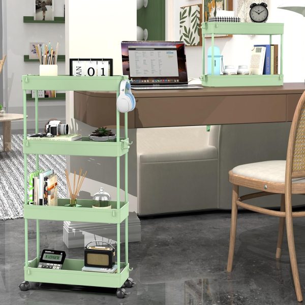 SPACEKEEPER Slim Rolling Storage Cart 4 Tier Bathroom Organizer Utility Cart Mobile Shelving Unit Tower Rack for Kitchen, Laundry Room, Bathroom, Narrow Places, Green - Image 2
