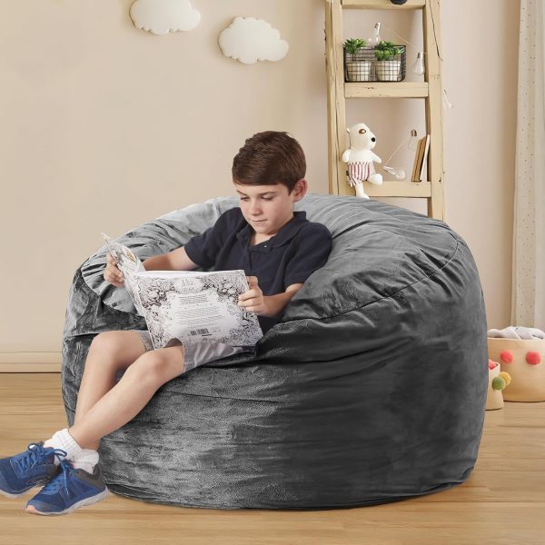 3 Feet Bean Bag Chair - BeanBag Chairs for Adults, Living Room Furniture Sofa with Soft Micro Fiber Cover, Round Fluffy Couch for Bedroom College Dorm - Grey - Image 3