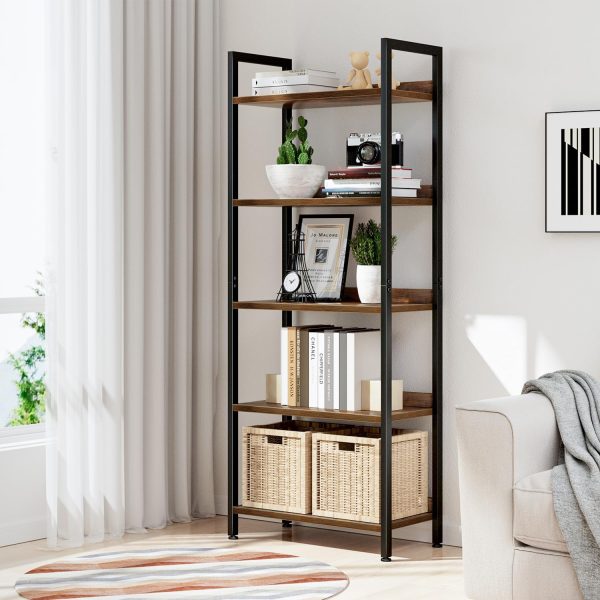 NUMENN Bookshelf, 5 Tier Bookshelves, Home Office Bookcase Shelf Storage Organizer, Free Standing Storage Shelving Unit for Bedroom, Living Room and Home Office, Vintage - Image 2