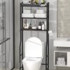 3-Tier Over The Toilet Storage, Freestanding Metal Bathroom Shelves with 4 Hooks, Over Toilet Storage Shelf with Paper Holder, Above The Toilet Shelf for Bathroom Storage, Black - Image 2