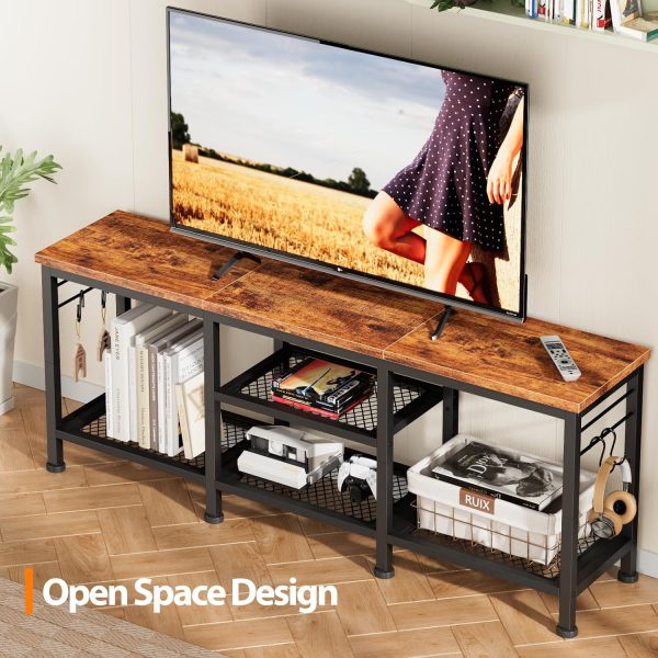 Furologee TV Stand for TVs up to 55 Inch, Entertainment Center with Open Storage Shelves, TV Media Console Table with Soundbar Shelf for Living Room, Bedroom, Rustic Brown - Image 2