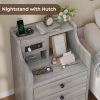 Tiptiper Nightstand with Charging Station, Grey Night Stands with Hutch, 3 Drawers Bedroom End Table Bedside Table with 2 USB Ports & 2 Outlets - Image 2