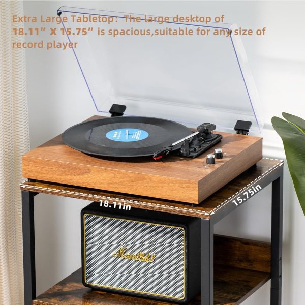 LELELINKY Large Brown Record Player Stand, 3 Tier Big End Table with Vinyl Storage Shelf Up to 130 Albums, Industrial Turntable Printer Stands Modern Side Tables for Living Room, Bedroom, Office - Image 3