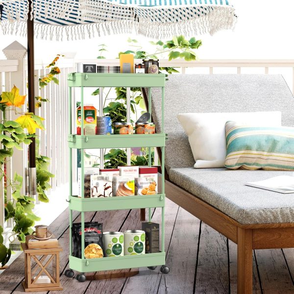 SPACEKEEPER Slim Rolling Storage Cart 4 Tier Bathroom Organizer Utility Cart Mobile Shelving Unit Tower Rack for Kitchen, Laundry Room, Bathroom, Narrow Places, Green - Image 3