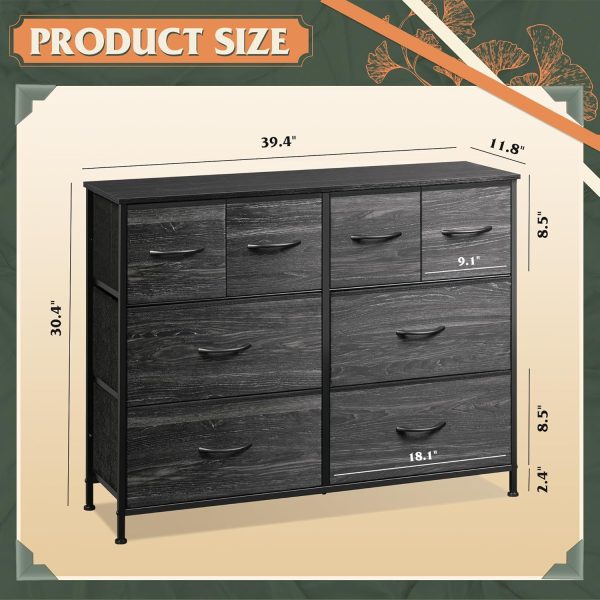 WLIVE Dresser for Bedroom with 8 Drawers, Wide Fabric Dresser for Storage and Organization, Bedroom Dresser, Chest of Drawers for Living Room, Closet, Hallway, Charcoal Black Wood Grain Print - Image 3