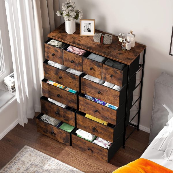EnHomee Dresser,Dresser for Bedroom with 12 Drawers Dressers & Chests of Drawers for Bedroom, Living Room,Wood Top Metal Frame, Rustic Brown - Image 2