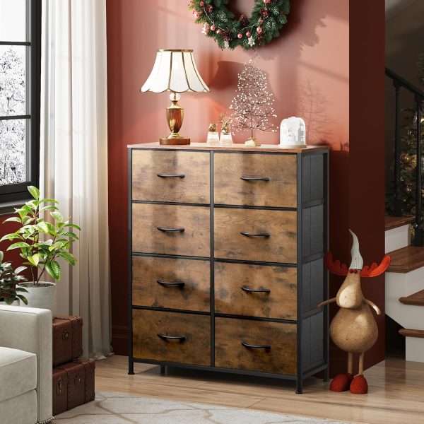 WLIVE Tall Fabric Dresser with 8 Drawers, Storage Tower with Fabric Bins, Double Dresser, Chest of Drawers for Closet, Bedroom, Living Room, Hallway, Dorm, Rustic Brown Wood Grain Print - Image 3