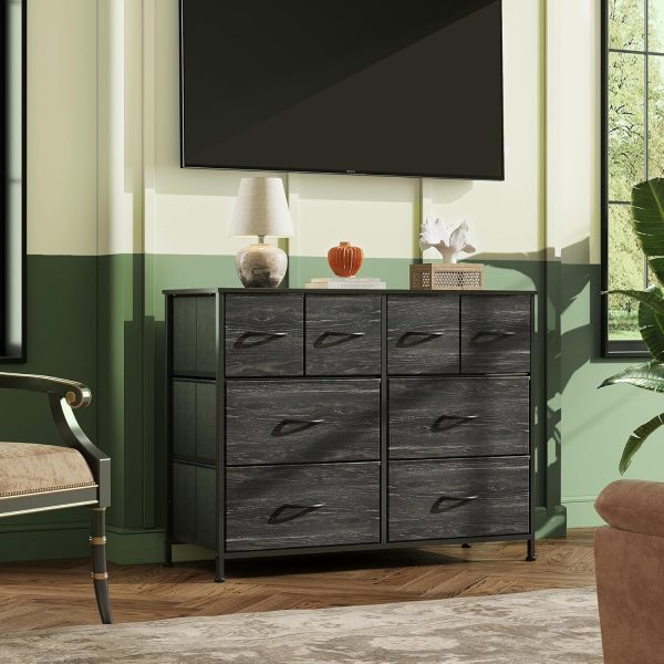 WLIVE Dresser for Bedroom with 8 Drawers, Wide Fabric Dresser for Storage and Organization, Bedroom Dresser, Chest of Drawers for Living Room, Closet, Hallway, Charcoal Black Wood Grain Print - Image 2