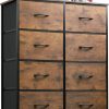 WLIVE Tall Fabric Dresser with 8 Drawers, Storage Tower with Fabric Bins, Double Dresser, Chest of Drawers for Closet, Bedroom, Living Room, Hallway, Dorm, Rustic Brown Wood Grain Print