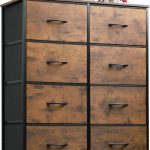 WLIVE Tall Fabric Dresser with 8 Drawers, Storage Tower with Fabric Bins, Double Dresser, Chest of Drawers for Closet, Bedroom, Living Room, Hallway, Dorm, Rustic Brown Wood Grain Print