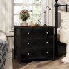 BOLUO Black Nightstand with Fabric Drawers, Large Night Stand 3 Drawer Dresser for Bedroom, Closet, Kids, Girls Modern