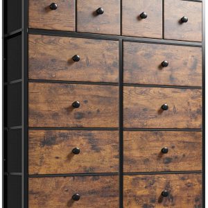 EnHomee Dresser,Dresser for Bedroom with 12 Drawers Dressers & Chests of Drawers for Bedroom, Living Room,Wood Top Metal Frame, Rustic Brown