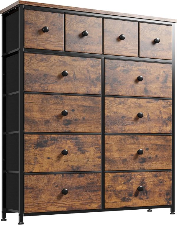 EnHomee Dresser,Dresser for Bedroom with 12 Drawers Dressers & Chests of Drawers for Bedroom, Living Room,Wood Top Metal Frame, Rustic Brown