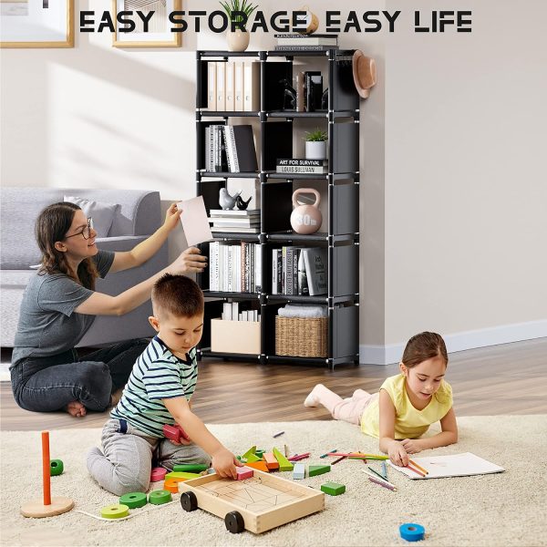 Mavivegue Book Shelf, 12 Cube Storage Organizer, DIY Bookcase, Metal Bookshelf,Tall Book case for Bedroom, Living Room,Office,Closet, Black Cubicle Rack - Image 2