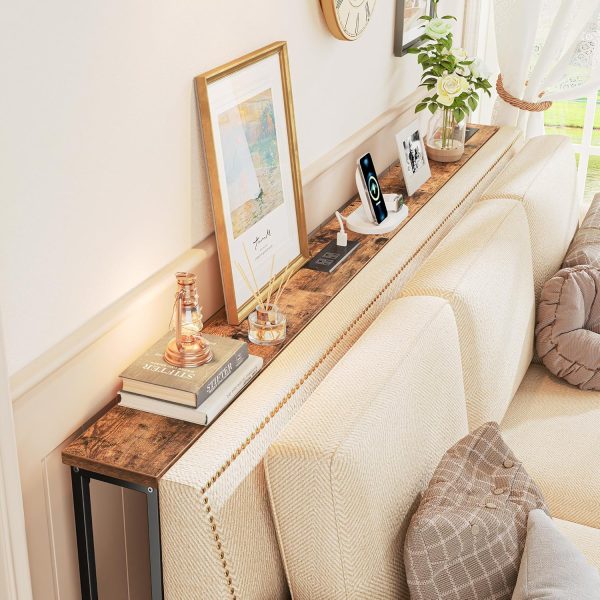 SUPERJARE 5.9 Inch Narrow Console Table with Outlet, Sofa Table Set of 2, Total Length 78.8'', Behind Couch Table, Long Entryway Tables with Charging Station, for Living Room, Hallway, Rusitc Brown - Image 3