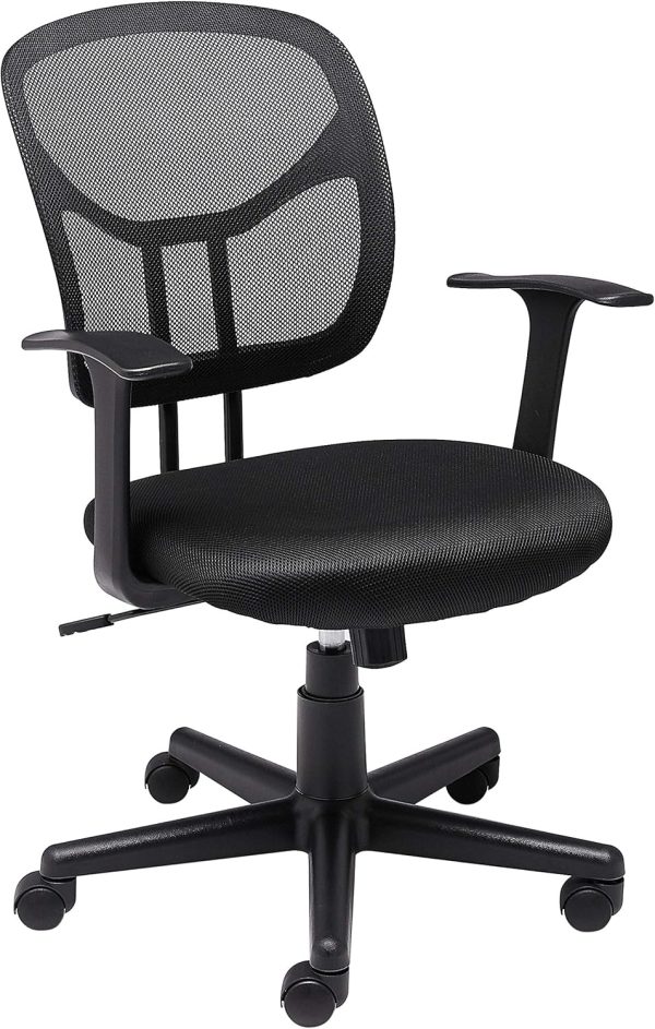 Basics Mesh Mid-Back Adjustable-Height 360-Degree Swivel Office Desk Chair with Armrests, Lumbar Support and Easy to Assemble, Black